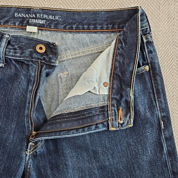 Banana Republic Jeans Men's 33 x 32 Straight Leg Indigo Blue Denim Relaxed EUC - Picture 11 of 15